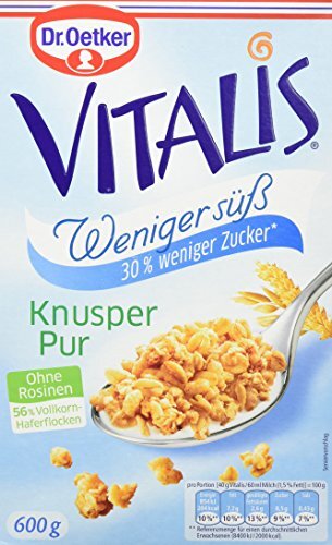 Dr. Oetker Vitalis Knuspermüsli weniger süß und weniger Zucker 600g 5er Pack