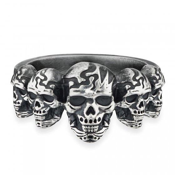 Ring 925/- Sterling Silber matt oxidiert Totenkopf 
