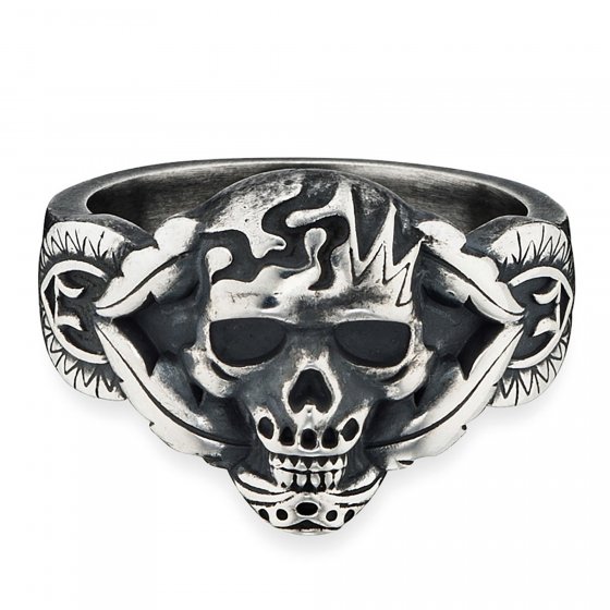 Ring 925/- Sterling Silber matt oxidiert Totenkopf 