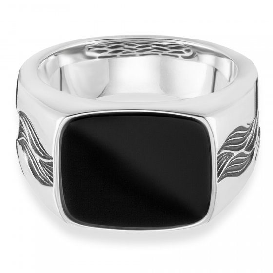 Ring 925/- Sterling Silber rhodiniert oxidiert Onyx 