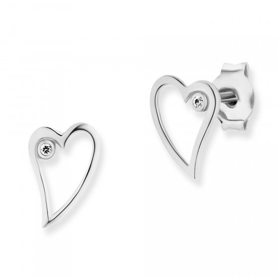 Ohrstecker 925/- Sterling Silber rhodiniert Zirkonia Herz 