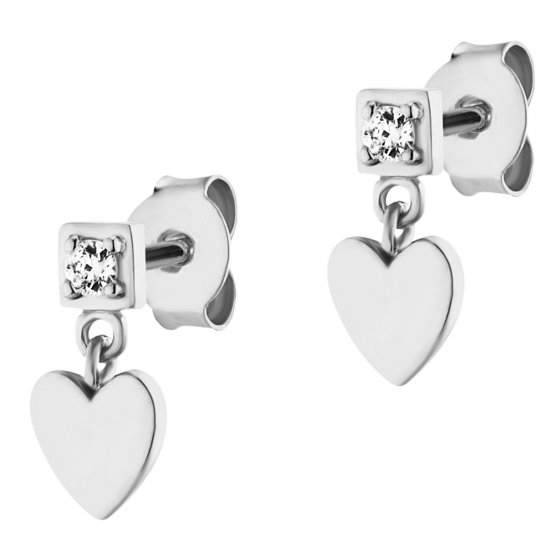 Ohrstecker 925/- Sterling Silber rhodiniert Zirkonia Herz 