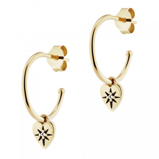 Creolen 925/- Sterling Silber vergoldet Zirkonia Herz 