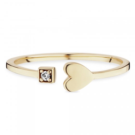 Ring Silber 925 vergoldet mit Herz-Motiv und weißem Zirkonia-Stein 