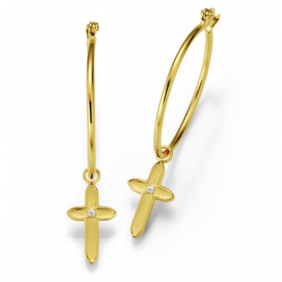 Creolen 925/- Silber vergoldet Zirkonia Kreuz 