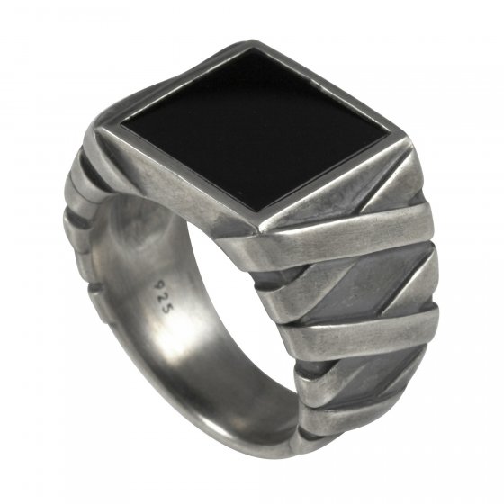 Ring 925/- Sterling Silber matt oxidiert Onyx 