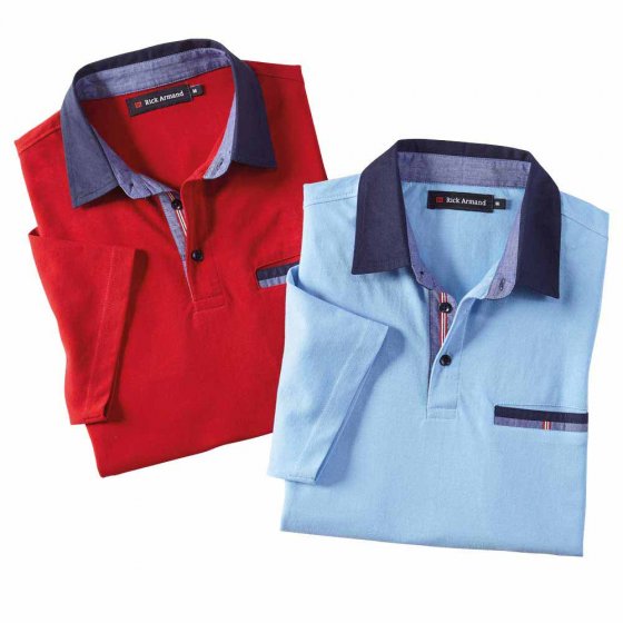 Modisches Poloshirt im Set 3XL (64/66) | Rot#Hellblau