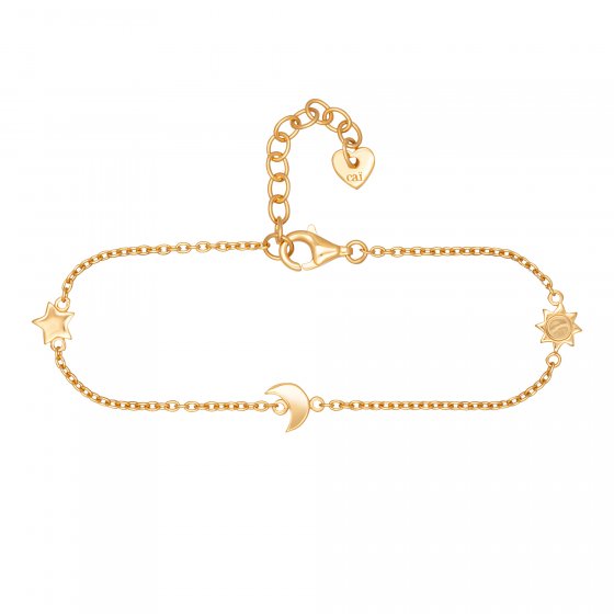 Armband 925 Sterling Silber gelb vergoldet Sonne - Mond - Stern 