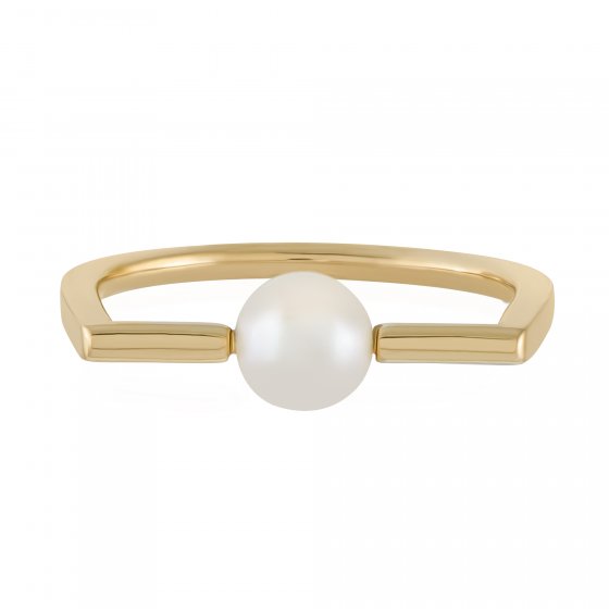 Ring 925/- Sterling Silber vergoldet Perle kantig eckig 