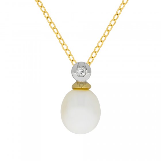 Halskette 925 Silber zweifarbig mit Perle weiß und Zirkonia 