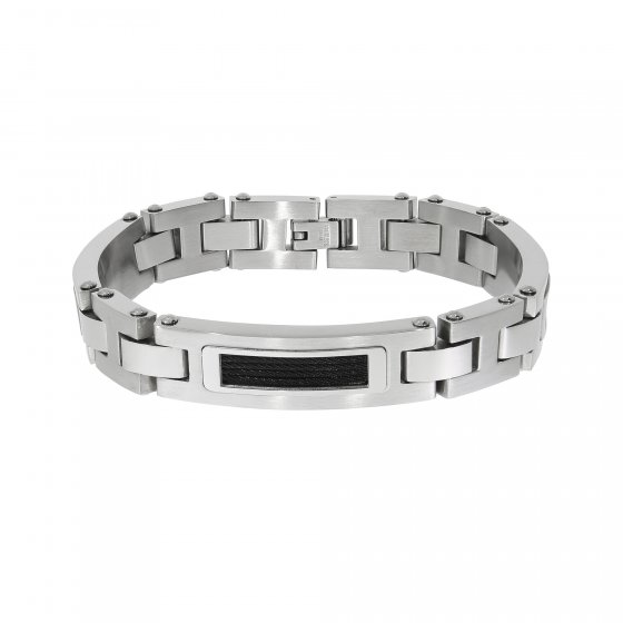 Armband Edelstahl matt glanz zweifarbig mit schwarzem Stahlseil 