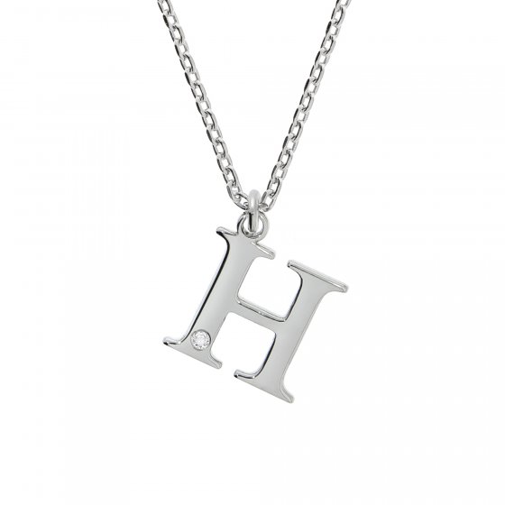 Halskette Silber 925 mit 1x Diamant 0,008ct. Buchstabe H 