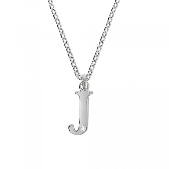Halskette Silber 925 mit 1x Diamant 0,008ct. Buchstabe J 