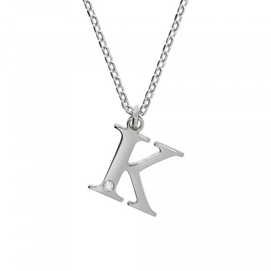 Halskette Silber 925 mit 1x Diamant 0,008ct. Buchstabe K 