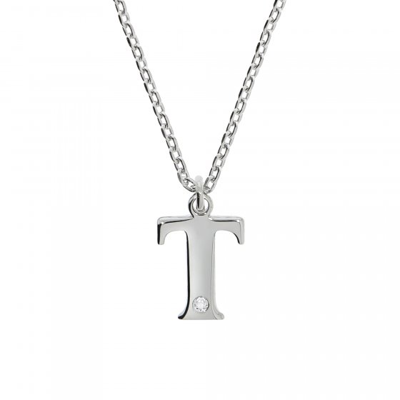 Halskette Silber 925 mit 1x Diamant 0,008ct. Buchstabe T 