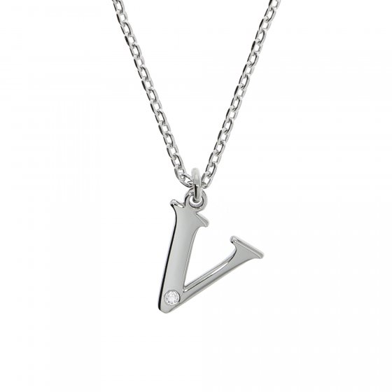 Halskette Silber 925 mit 1x Diamant 0,008ct. Buchstabe V 