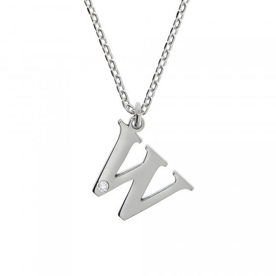 Halskette Silber 925 mit 1x Diamant 0,008ct. Buchstabe W 