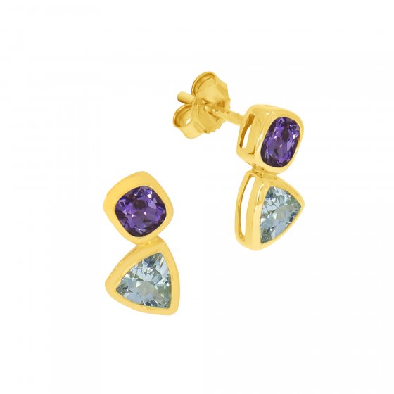 Ohrringe Gold 375 Blautopas (beh.) + Amethyst 