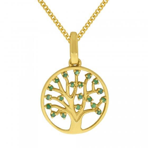 Halskette Gold 375  Lebensbaum mit Smaragd 