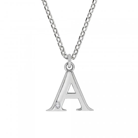 Halskette Silber 925 mit 1x Diamant 0,008ct. Buchstabe A 