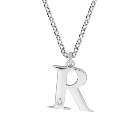 Halskette Silber 925 mit 1x Diamant 0,008ct. Buchstabe R 