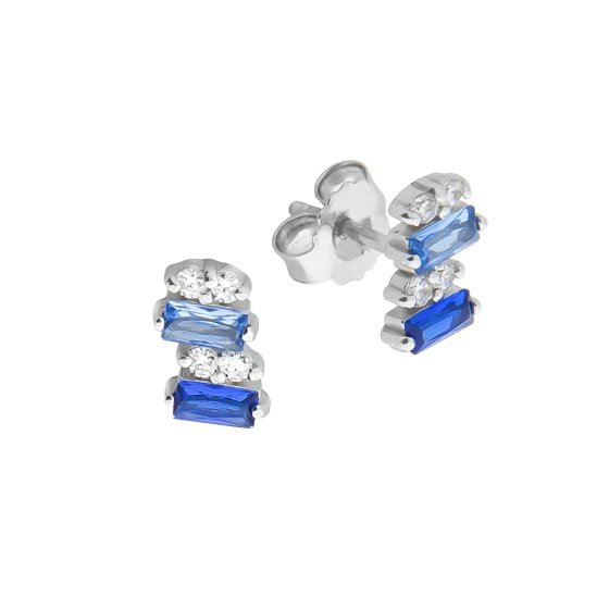 Ohrringe Silber 925 rhodiniert mit Zirkonia blau und weiß 