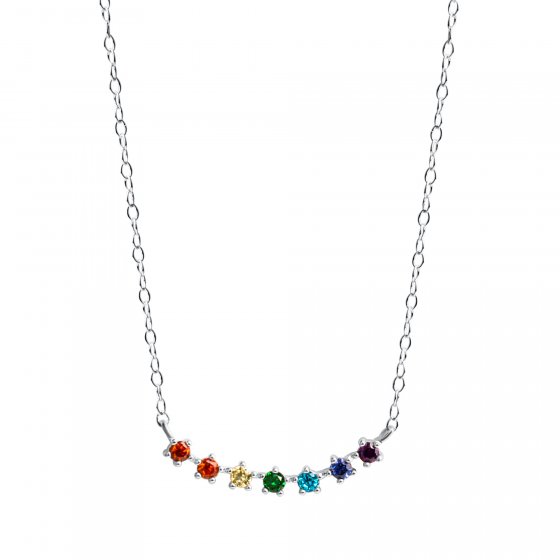 Halskette Silber 925 rhodiniert mit bunten Zirkonia-Steinen 