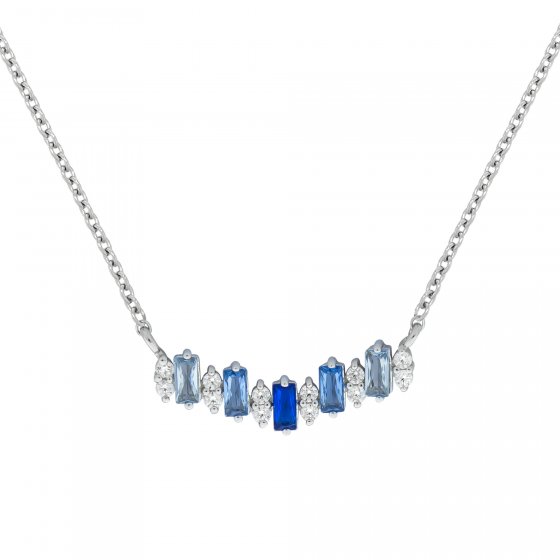Halskette Silber 925 rhodiniert mit Zirkonia blau und weiß 