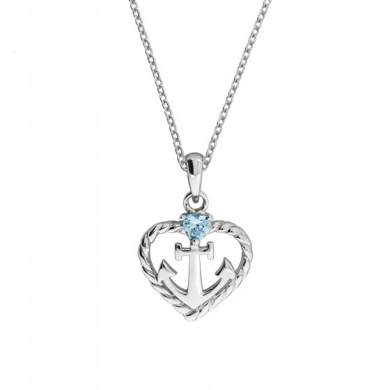 Halskette Silber 925 rhodiniert Herz Zirkonia blau 