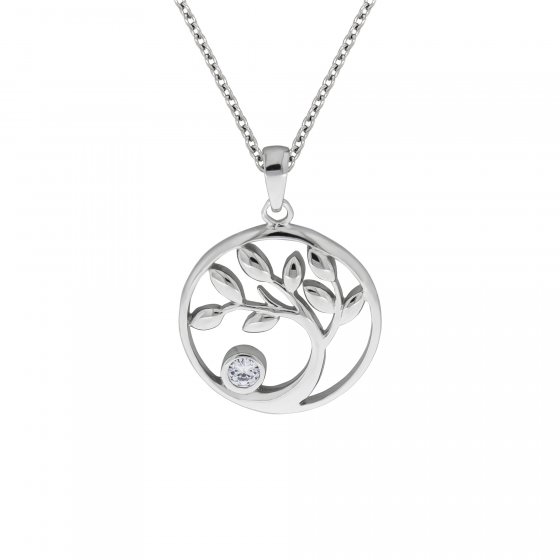 Anhänger mit Kette 925/- Sterling Silber rhodiniert Herz Zirkonia weiß 