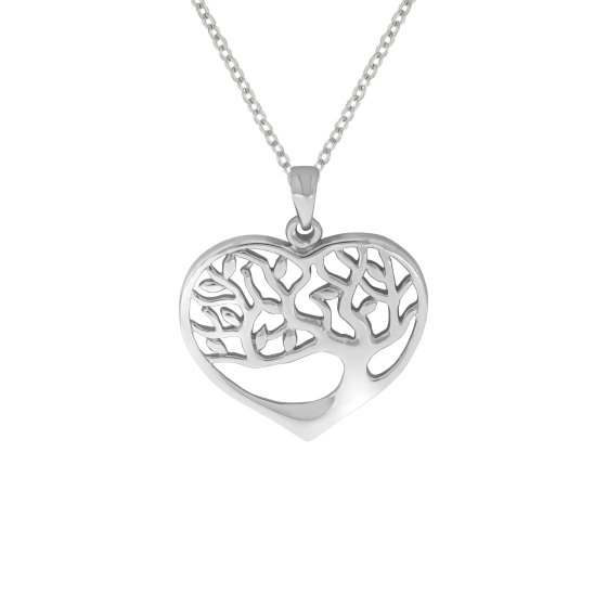 Halskette Silber 925 rhodiniert mit Herz- und Lebensbaum-Motiv 