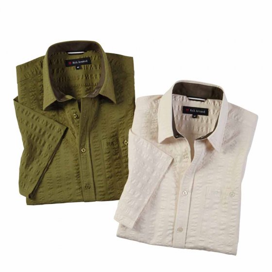 Baumwoll-Seersuckerhemd im Set 3XL (47/48) | Beige#Grün