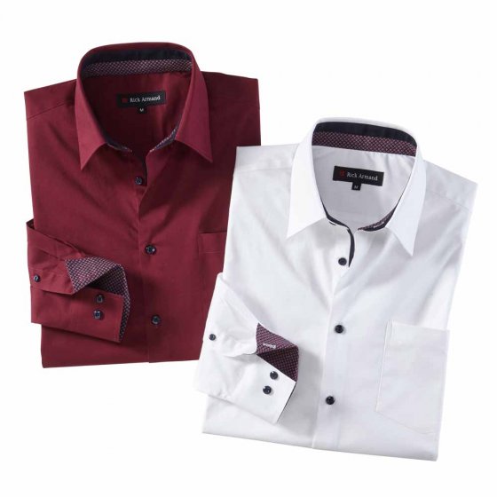 Milano Stretchhemd im Set 3XL (47/48) | Weiß#Dunkelrot