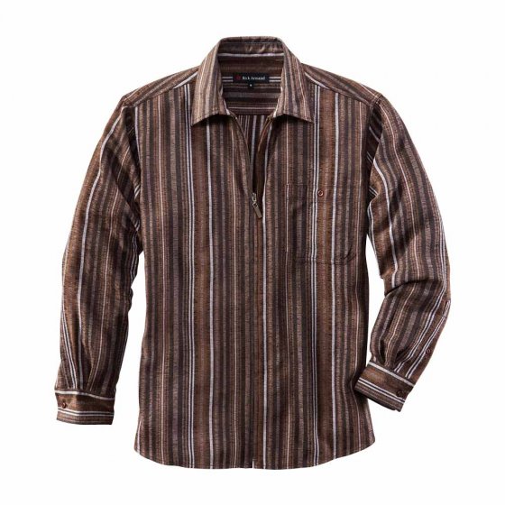 Chenille-Hemd mit Reißverschluss 3XL (47/48) | Braun