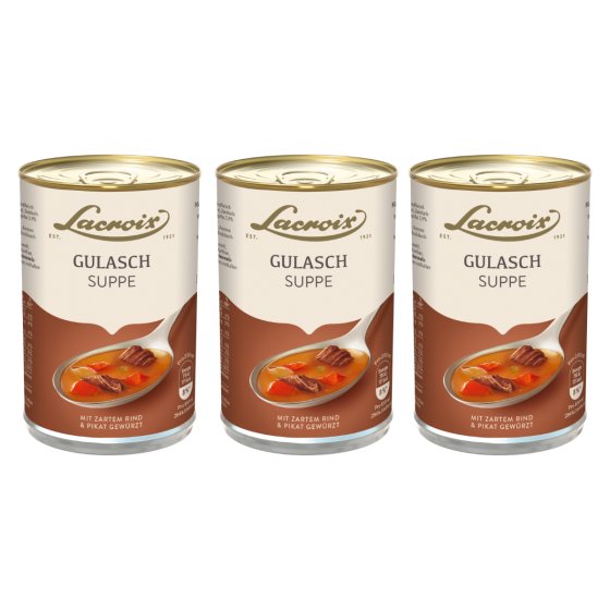 Lacroix Gulasch Suppe zartes Rindfleisch pikant gewürzt 400ml 3er Pack 