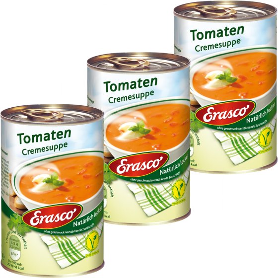 Erasco Tomaten Cremesuppe mit Tomatenstücken natürlich 390ml 3er Pack 