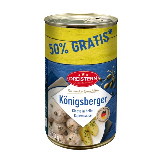 Dreistern XXL Töpfe Königsberger Klopse in heller Kapernsauce 1200g 