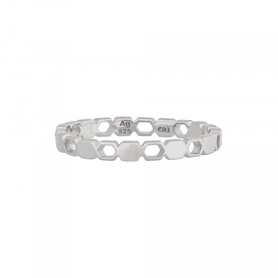 Ring 925/- Sterling Silber rhodiniert Hexagon Cut Outs Stacking 