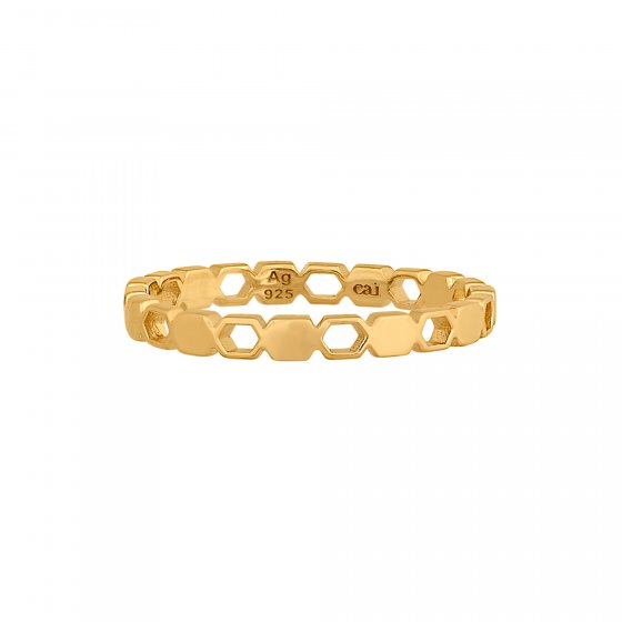 Ring 925/- Sterling Silber vergoldet Hexagon Cut Outs Stacking 