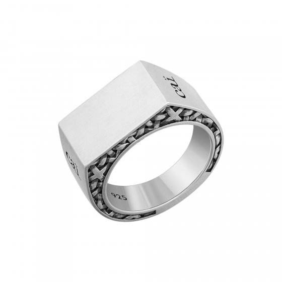 Ring 925/- Sterling Silber Siegelring mattiert oxidiert Flechtoptik 