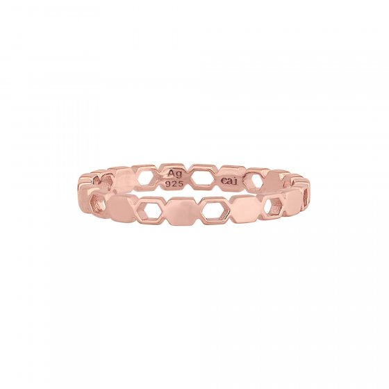 Ring 925/- Sterling Silber rosévergoldet Hexagon Cut Outs Stacking 