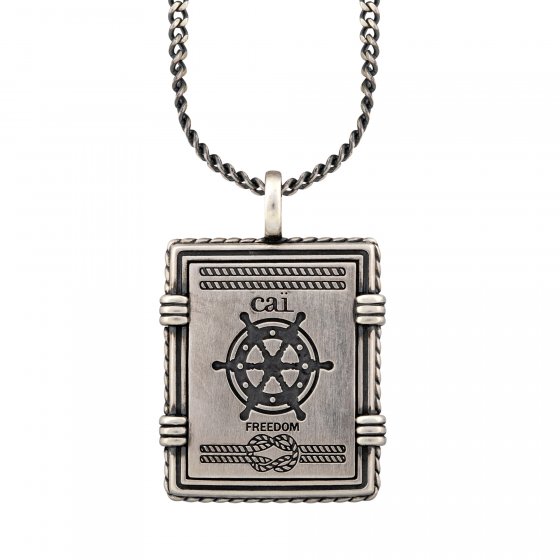 Anhänger mit Kette 925/- Silber matt oxidiert Sailor Wappen 