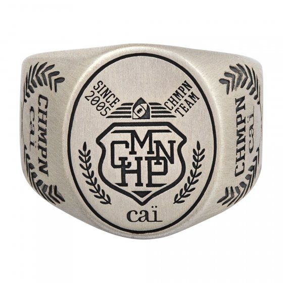 Ring 925/- Sterling Silber Siegelring satiniert oxidiert Champion Wappen 