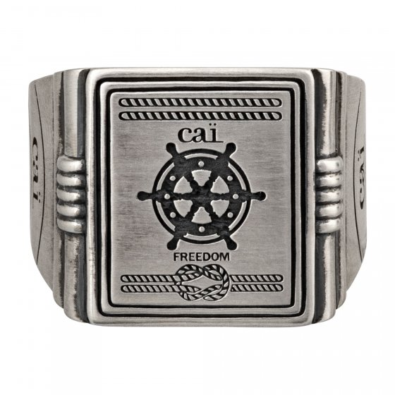 Ring 925/- Sterling Silber Siegelring matt oxidiert Sailor Wappen 