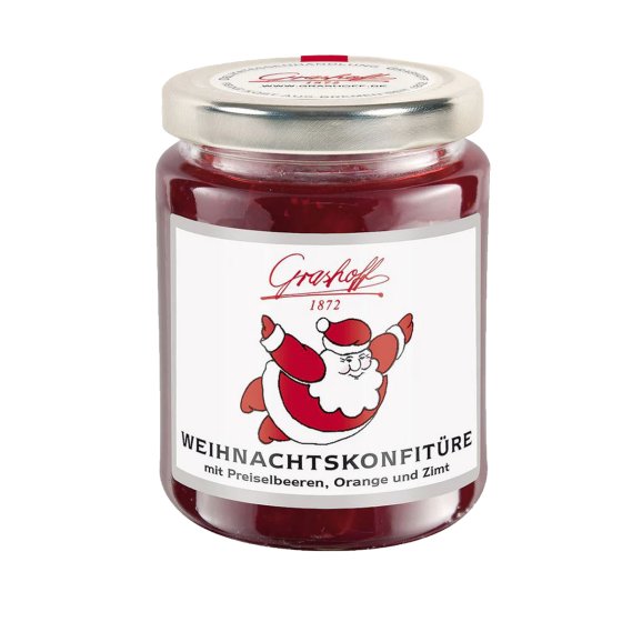 Grashoff Weihnachtskonfitüre mit Preiselbeeren Orange und Zimt 250g 