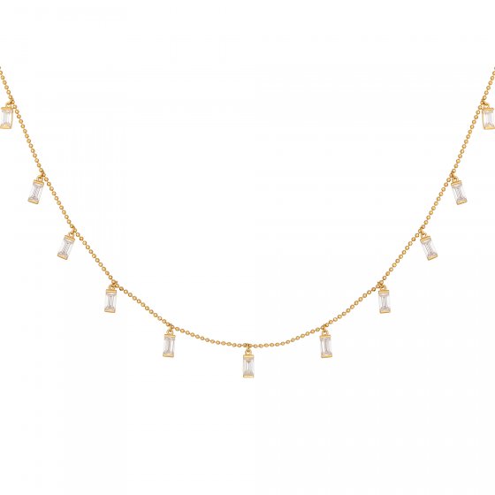 Collier 925/- Sterling Silber vergoldet Anhänger Zirkonia Baguette 