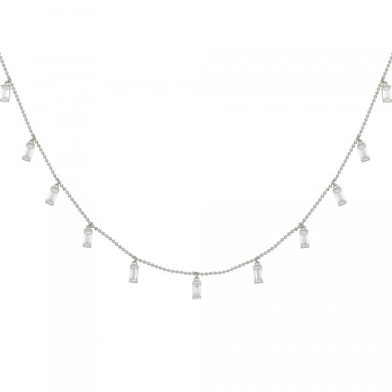 Collier 925/- Sterling Silber rhodiniert Anhänger Zirkonia Baguette 