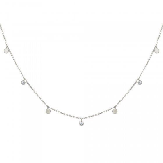 Collier 925/- Sterling Silber rhodiniert Anhänger Plättchen Zirkonia 