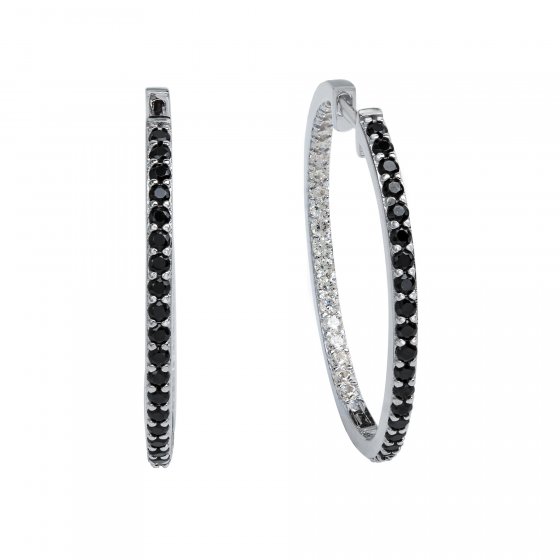 Ohrringe Silber 925 rhodiniert mit weißen und schwarzen Zirkonia-Steinen 30mm 