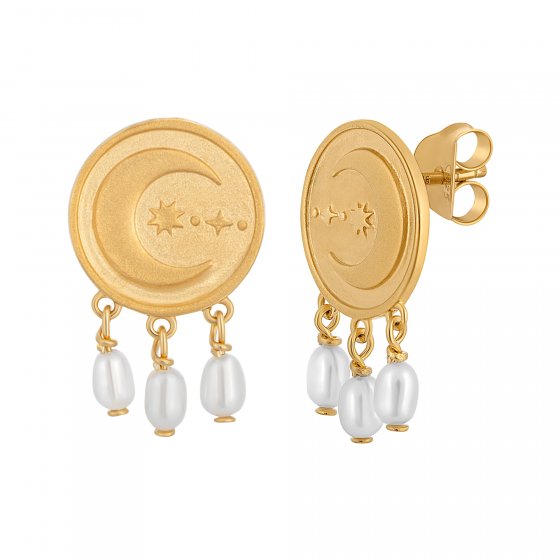 Ohrstecker 925 Silber vergoldet Münze Mond Perlen 